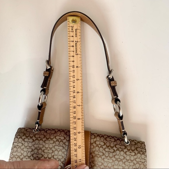 COACH Mini Signature 7075 Beige Leather Canvas Flap Shoulder Bag Authentic - Picture 4 of 16
